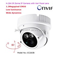 H.264 1.3Megapixel Infrared Focusing Dome IP Camera