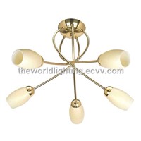 Golden Metal Branch Pink Cup Shape Glass Kitchen Pendant Lamp with 5 Bulbs (SCH-5043)