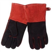 17&amp;quot; Black Cowhide Split Leather BBQ Gloves