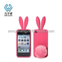 Cute! rabbit ear silicone mobile phone case for iphone 4 as Christmas gift