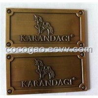Embossed Brass logo, Antique metal furniture plaque, vintage embossed badge