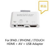 For IPAD &amp;amp;Iphone 4G 4GS HDMI &amp;amp; USB + AV Adapter