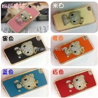 Three-dimensional kitty iphone 4 4S Case with diamond