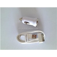 White Mini Car Charger + USB Data Cable for iPhone 4 4S 3G S iPod Touch Nano