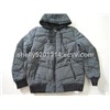 Men's Plaid Padded Hoody Jacket with PU Leather Elastic Hem and Cuff