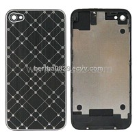Shiny Brush Aluminum Check Pattern Battery Back Cover Housing Battery Door for iPhone 4S