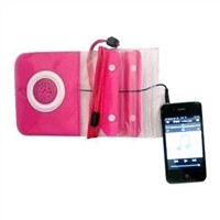 Waterproof speaker case for mobile phones and other audio with 3.5 plug.