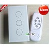 3 gang touch wall switch with wireless remote control, crystal glass panel,US model