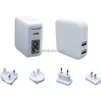 2 USB Port 5V/1A USB Power Adapter transfer plug for World Traveling Use Mobile phone charger
