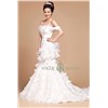 A-line Bateau Neck Natural Court Train Off-the-shoulder Tiered Lace-up Organza new wedding dresses