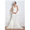 A-line Halter Neck Sleeveless Crystal Lace Chapel Train wedding dresses