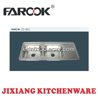 Double bowl single tray stainless steel sink