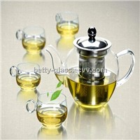Glass Teapot with Stainless Steel Strainer and Lid Four Glass Cups and One Teapot for one set