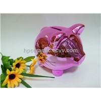 Pink Coating Ceramic Piggy Money Box