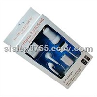 5in1 combo travel kit for iphone4/4s headphone/car charger/cable/wall charger/earphone splitter