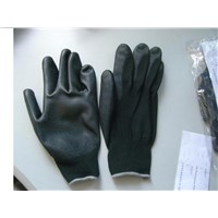 13G Black polyester knitting gloves with black PU coated on palm (10-PL277)