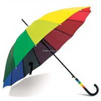 16K Colorful Rainbow Straight Automatic Hook Handle Big Size Large Golf Gift Rain Umbrella