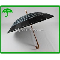 24 Bones Unisex Hook Wood Handle Walking Umbrella