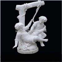 white marble Boy and girl Swing statue