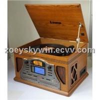 wooden turntable record player withLCD displayer