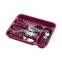 24pcs Plastic Handle Cutlery Set with Plastic Tray