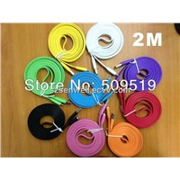 2m 6ft 8 Pin Wide Flat Colorful Noodle Data Sync USB Charger Cable for iPhone 5 5g iPad Mini