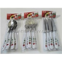 6pcs Imitational Ceramic Handle Cutlery Set with Paper Card