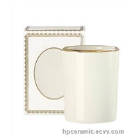 Ceramic Candle Jars with Gold Banding