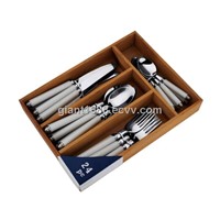 Plastic Handle Cutlery Set with Wood Box