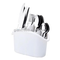Plastic Handle Flatware Set with Plate Basket