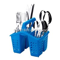 Plastic Handle Cutlery Set with Plate Basket