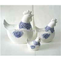 Ceramic Hens with Blue Scarf , Aniamil Figurines