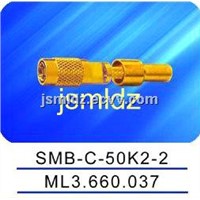 SMB female connector ,right angle,50ohm impedence,crimp style,1 layers of braid shield