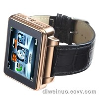 widescreen all-steel watch mobile phone with leather strap