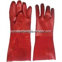 Red PVC fully coated/dipped work glove,sandy finish jersey liner GSP2211BRF