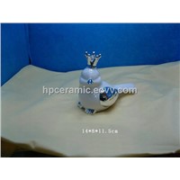 Ceramic Bird Figurines with Silver Crown