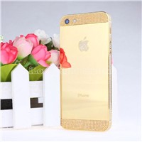 Mirror gold Diamond back cover with diamond Logo for iphone 5