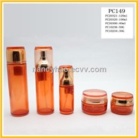 Orange color skincare glass bottle set