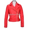 Flame red color fur biker jacket