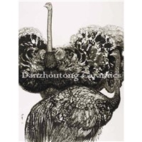 Chinese traditional painting ostrich on ceramic