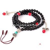 Black agate prayer beads necklace