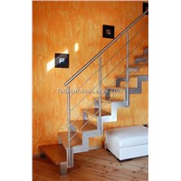 Stainless steel straight stringer glass staircase