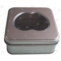 Square gift tin boxes with clear window,gift packaging with clear PVC plastic windows