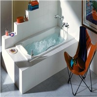 Three Wall Alcove Soaker Bath Tub with Armrests, Lumbar Support and Right Drain