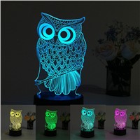USB Creative Owl 3D Night Light Lighting Change LED Table Desk Lamp Xmas Fashion Veilleuse
