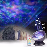 Lumiparty 12 LED 7 Colors Night Light Remote Control Ocean Wave Projector with Mini Music Player for Living Room and Bedroon