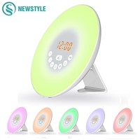 DC5V Sunrise LED Night Light Color Changing LED Alarm Clock With Digital Radio FM RGB Light For Novelty Bedroom Wake Up Lamp