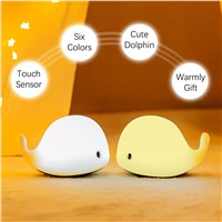 USB Rechargeable Cute Dolphin Touch Night Light Multicolor LED Light Silicone Gel Pat Night Lamp for Child Bedroom Desk Light