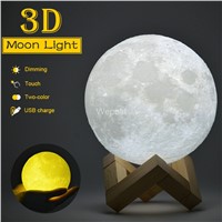 6 Size 8-20cm Rechargeable Touch 3D print Lunar lamp Adjustable brightness White Warm White Moon Night Light Bedroom USB Light