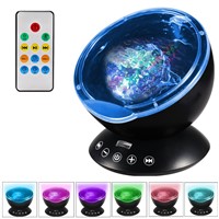Lumiparty Remote Control Ocean Wave Projector 12 LED 7 Colors Night Light with Built-in Mini Music Player for Living